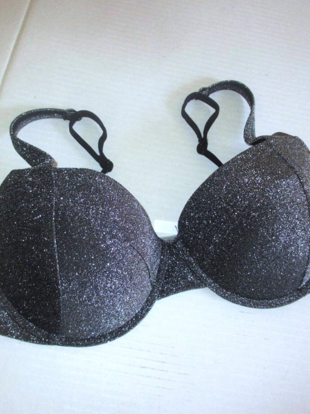 PINK Victoria Secret Swim Push Up Bikini Top XXL - 40D 42C 42D Glitter Black nwt - Picture 2 of 8